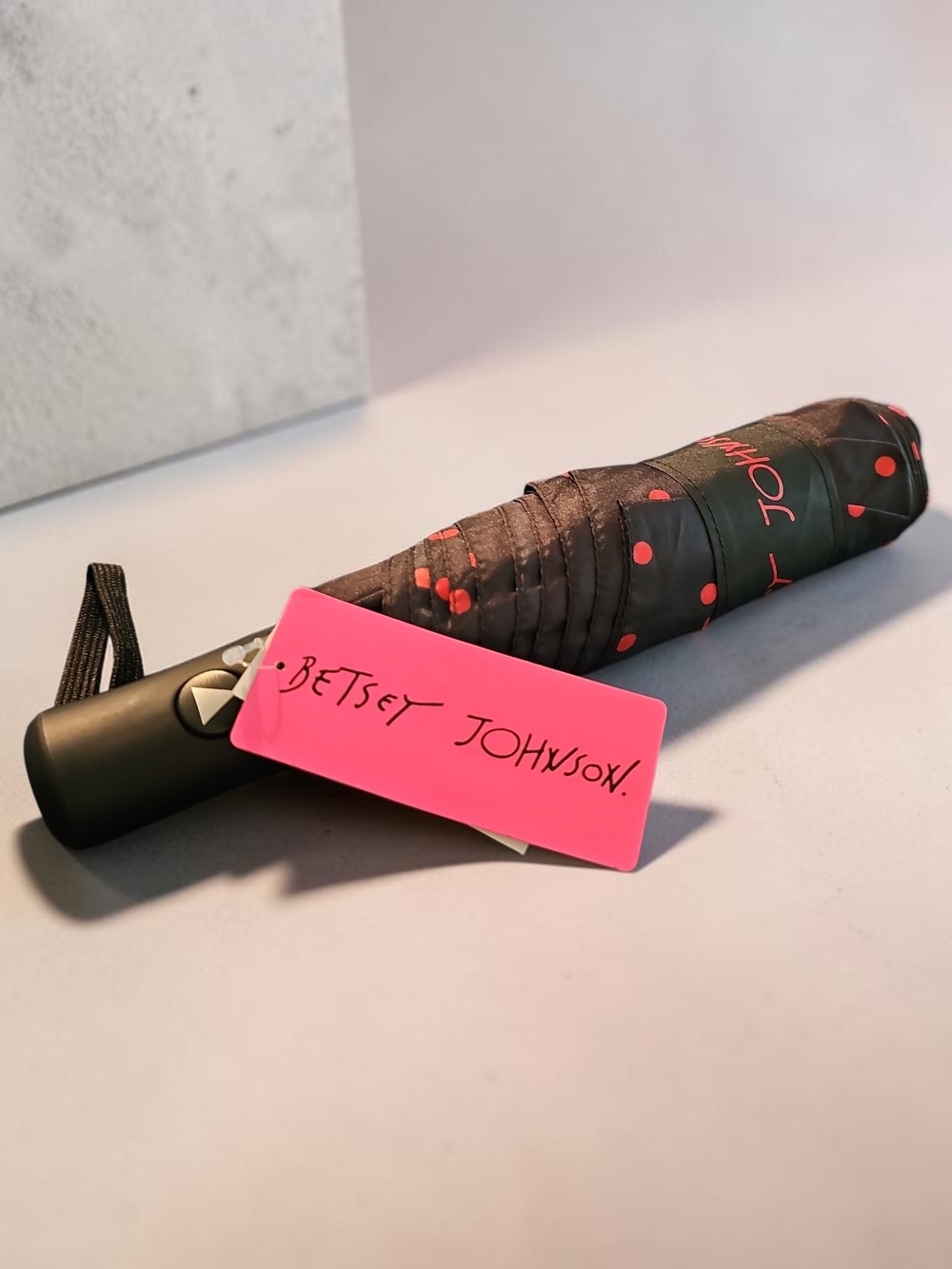 Nwt Betsey Johnson Black Umbrella with Red Polka Dots